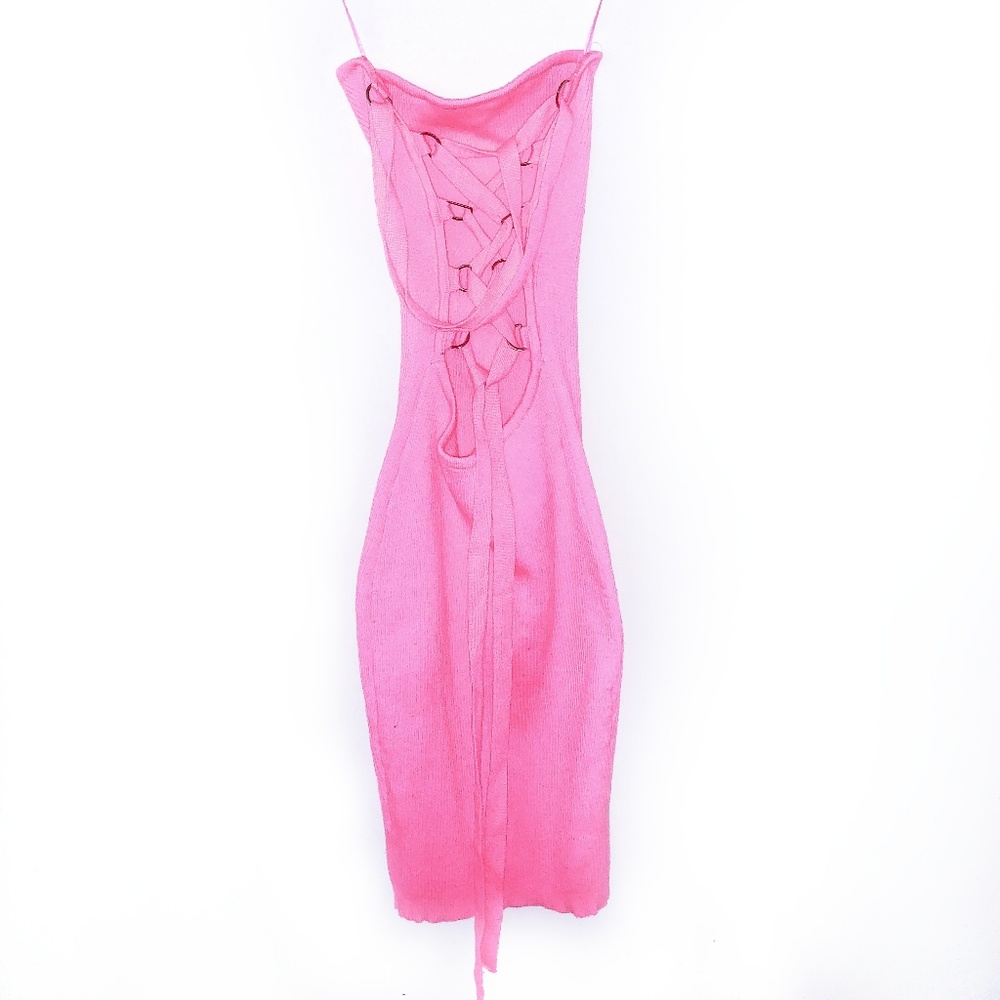 "PIXIE" STRAPLESS CORSET BODYCON MIDI x PINK